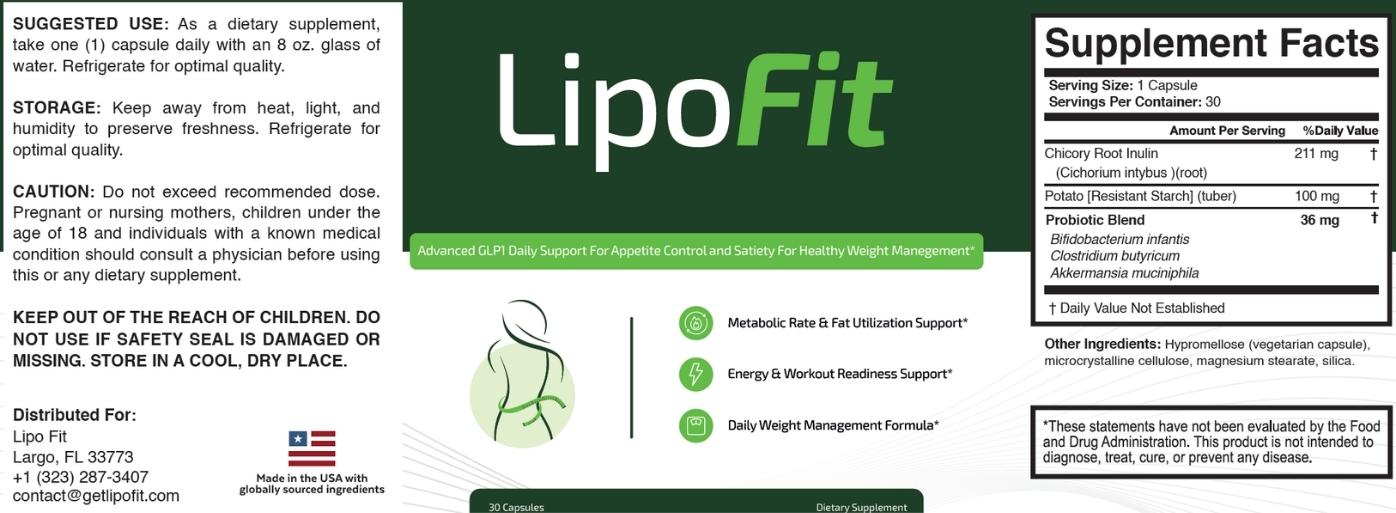 LipoFit supplement facts nutritional label